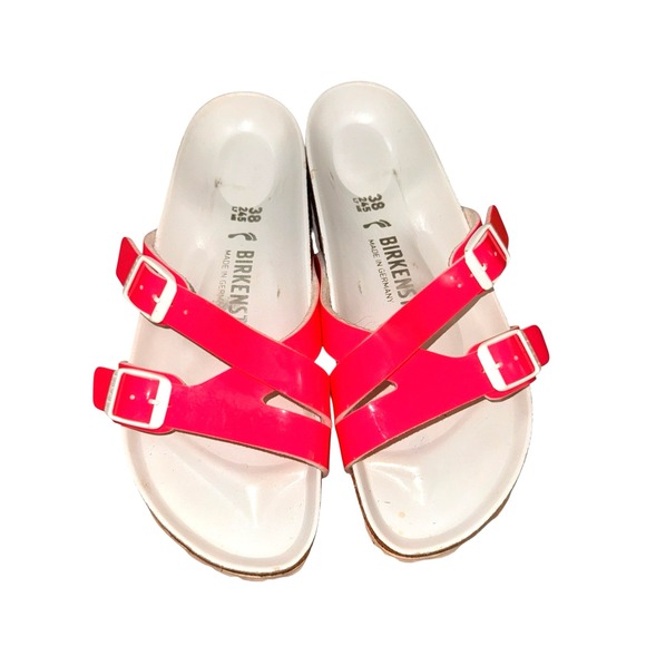Birkenstock WOMENS US 7/EU 38 PRE-OWNED Narrow Yao Balance Pink Patent Slides - Picture 1 of 12